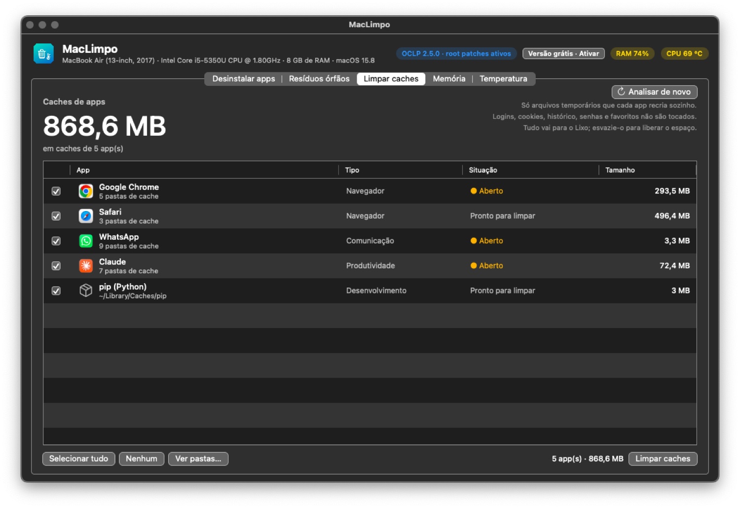Caches encontrados no Mac